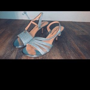 Heels- Size 6 1/2- silver straps- $15- only worn once for a wedding-